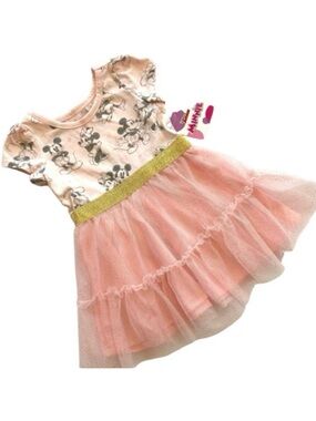 NWT Disney Junior Pink Minnie Mouse Dress With Tulle Skirt Size 12M LYMD537
